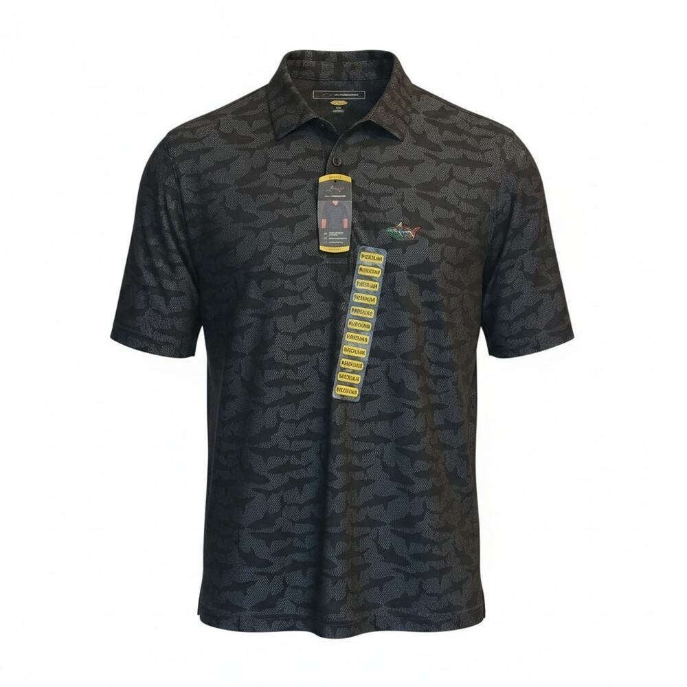 Greg Norman Golf Polo Shirt Mens Medium Multi Shark Play Dry Moisture Wicking